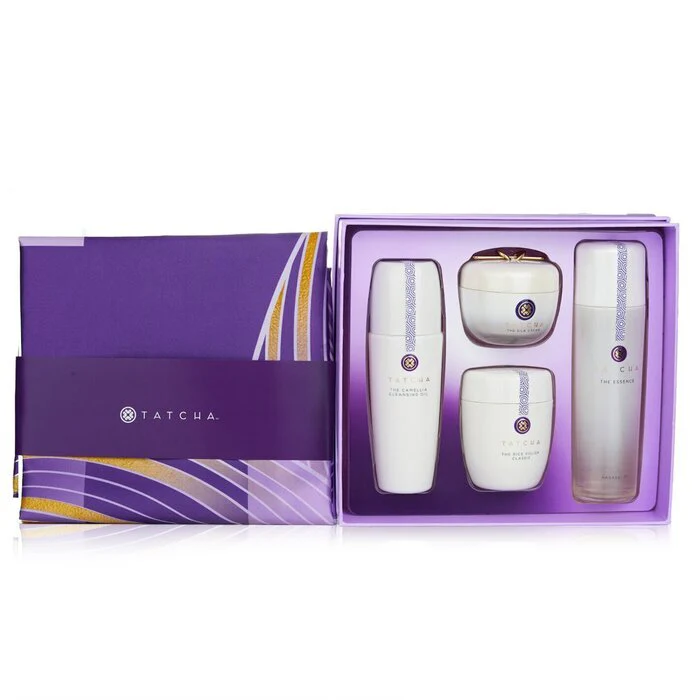 Tatcha Ritual For Firm Skin Set: Camellia Cleansing Oil 150ml + Essence 150ml + Silk Cream 50ml + Rice Polish 60g 4pcs - Image 3